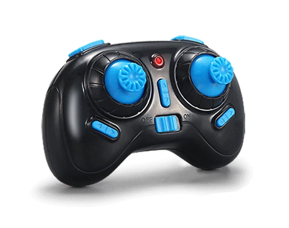 Comando do mini drone JJRC H36 com joysticks azuis e design ergonómico Comando do mini drone JJRC H36 com joysticks azuis e design ergonómico